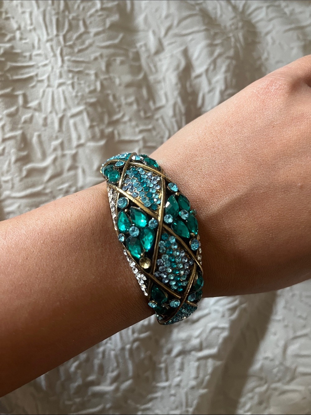 Teal Crystal Dome Cuff Bracelet - Women Jewelry